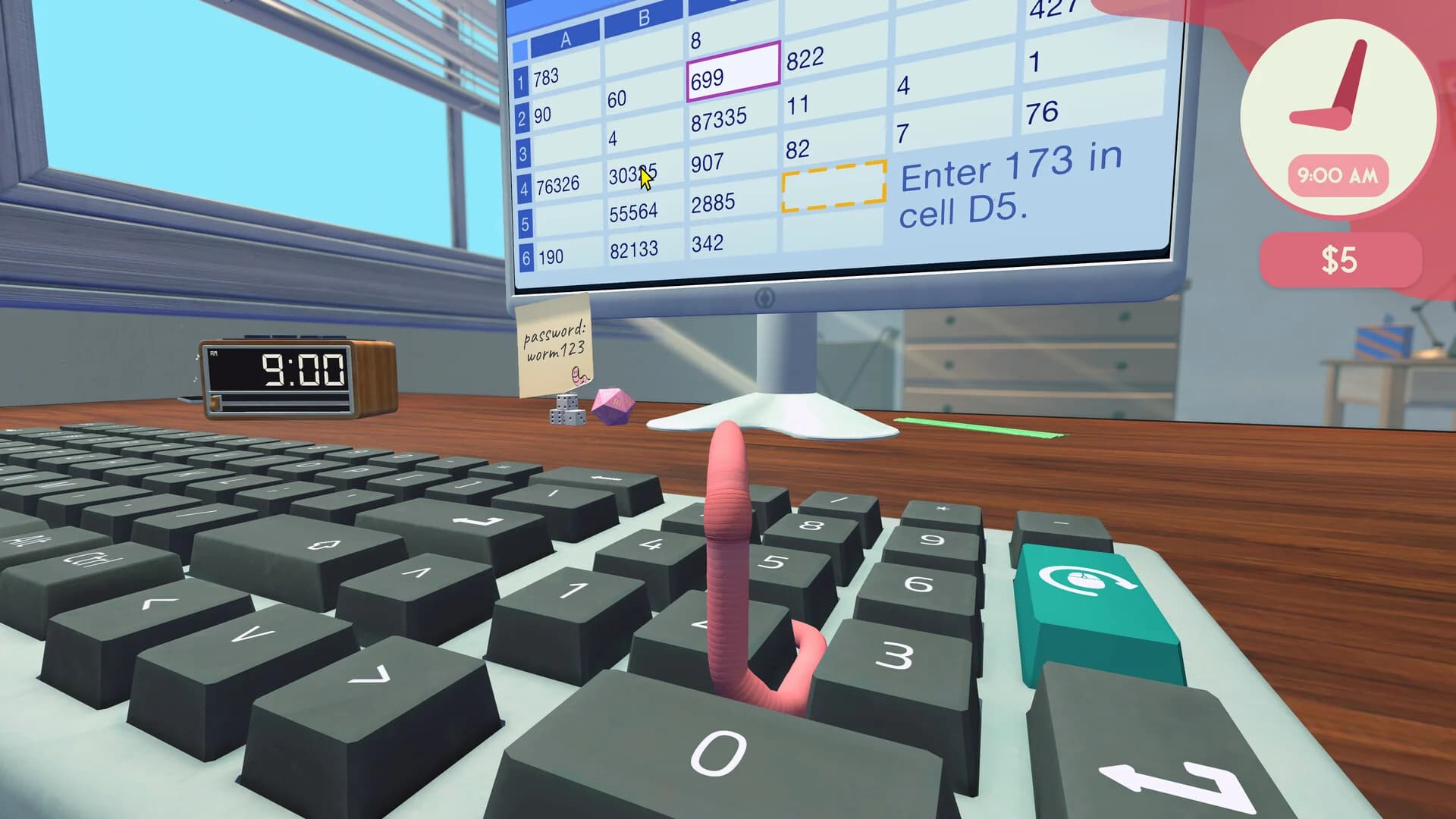 A worm stretching across a keyboard during a spreadsheet task